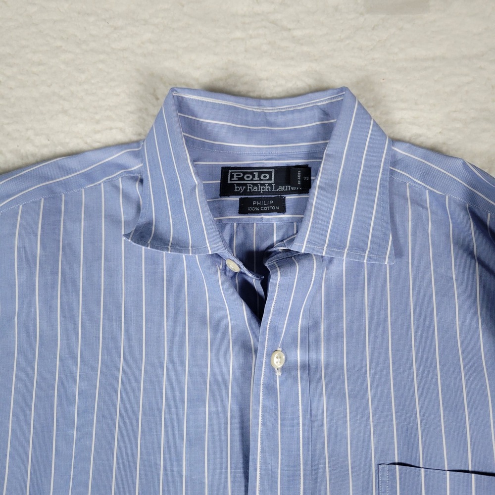 Polo Ralph Lauren Shirt Mens 15.5 32/33 Blue White Striped Philip Cotton L/S